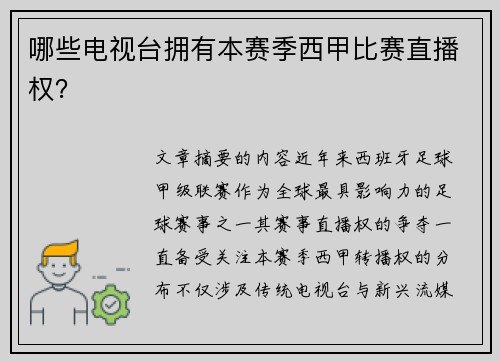 哪些电视台拥有本赛季西甲比赛直播权？